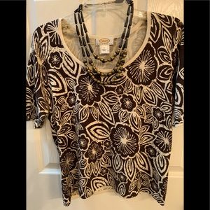 TALBOTS cream/brown short sleeve sweater - Size PL